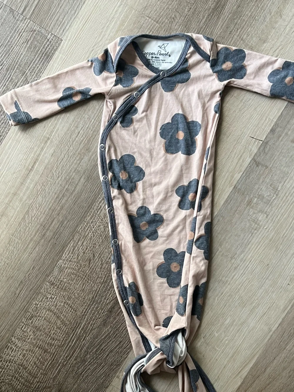 Copper Pearl Knotted Newborn Gown Gemma in Tan Floral Flowers